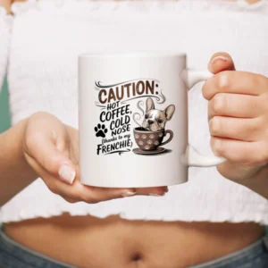 Caution: Hot coffee, cold nose (thanks to my Frenchie) - Ceramic Mug for Frenchie lovers