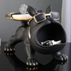 Cool French Bulldog Big Mouth Resin Sculpture with Tray